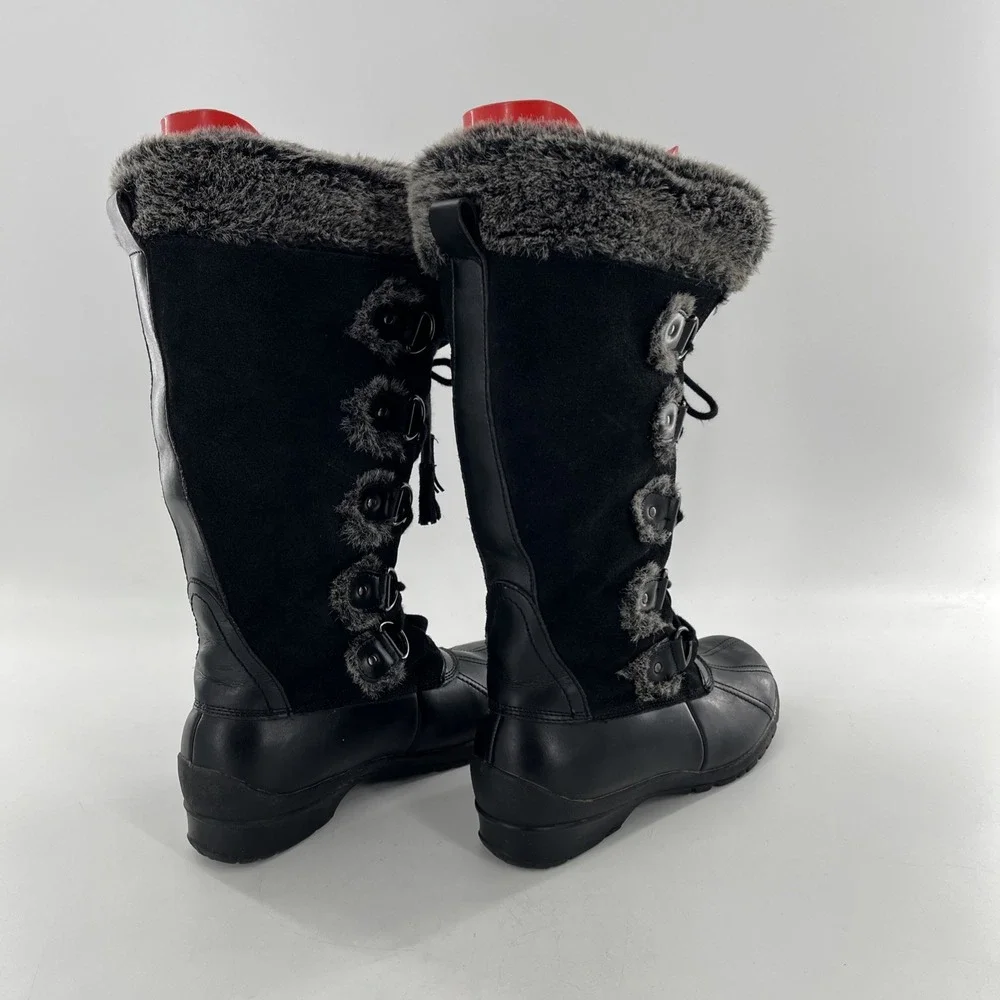 Vintage Nine West Knee High Womens 10 M Black Tall Mucker Duck Leather Suede Fur